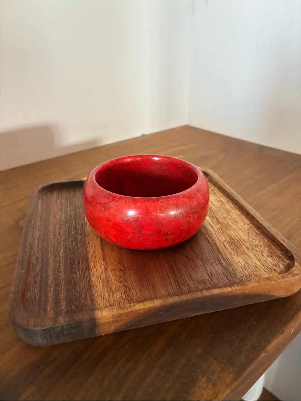 Red Howlite Style Stone Bangle Bracelet Wide Chunky 1.25” Bold Statement